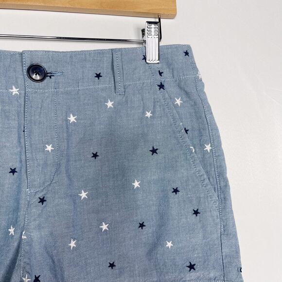 New LOFT Size 2 Blue Star Print The Washed Twill Short 4" Inseam Chambray - Picture 3 of 9